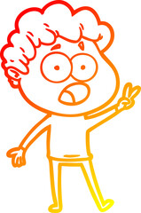 warm gradient line drawing of a cartoon man gasping in surprise