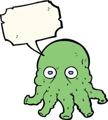 cartoon alien squid face with speech bubble