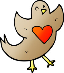 cartoon doodle bird with love heart