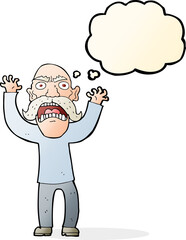 cartoon angry old man with thought bubble