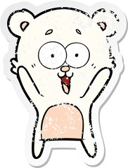 distressed sticker of a laughing teddy  bear cartoon