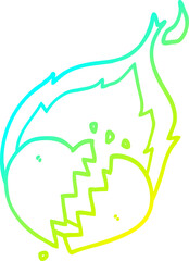 cold gradient line drawing of a cartoon flaming heart