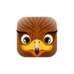 Cartoon eagle kawaii square animal face, isolated vector wild bird head, falcon character portrait with eyes and beak. App button, icon, graphic design element