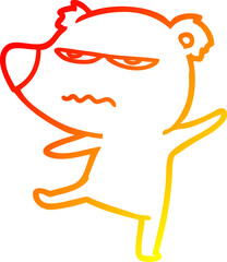 warm gradient line drawing of a annoyed bear cartoon pointing