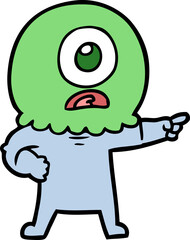cartoon cyclops alien spaceman pointing