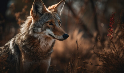 Fototapeta premium photo of coyote in its natural habitat. Generative AI