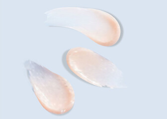 Realistic set of vector strokes of cosmetic cream. Smears of cosmetic white skin cream of various shapes and sizes, isolated on a transparent background.