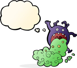 cartoon gross monster being sick with thought bubble