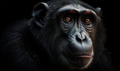 close up photo of crested black macaque on black background. Generative AI