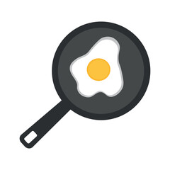 Fried egg in a pan. Scrambled eggs in a pan. Cooking breakfast, lunch, dinner. Natural product. Instant egg omelet. Cooking scrambled eggs. Vector illustration