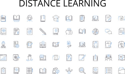 distance learning line icons collection. Depressed, Post-punk, Ian Curtis, Manchester, Substance, Atmosphere, Disorder vector and linear illustration. Transmission,Closer,Unknown pleasures outline