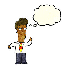cartoon bored man asking question with thought bubble