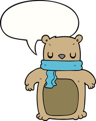 cartoon bear with scarf with speech bubble