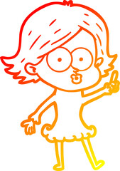 warm gradient line drawing of a cartoon girl pouting