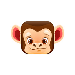 Cartoon monkey kawaii square animal face, isolated vector ape character head. Funny portrait, zoo app button, icon, graphic design element