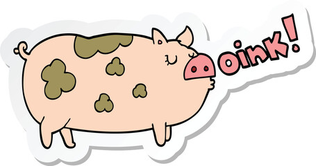 sticker of a cartoon oinking pig