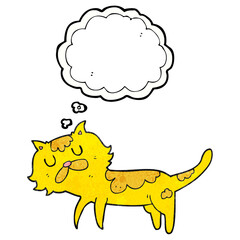 freehand drawn thought bubble textured cartoon cat