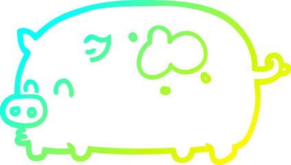 cold gradient line drawing of a cute cartoon pig