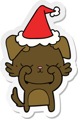 cute hand drawn sticker cartoon of a dog wearing santa hat
