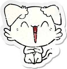 distressed sticker of a happy little dog cartoon
