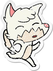 distressed sticker of a cartoon fox