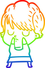 rainbow gradient line drawing of a cartoon woman