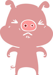 flat color style cartoon angry pig