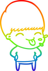 rainbow gradient line drawing of a funny cartoon boy