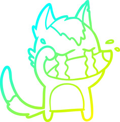 cold gradient line drawing of a cartoon crying wolf rubbing eyes