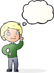 cartoon boy with idea with thought bubble