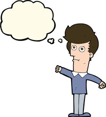 cartoon man punching with thought bubble