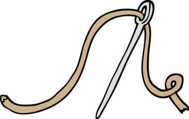 hand drawn doodle style cartoon needle and thread