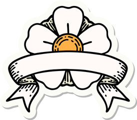 tattoo style sticker with banner of a flower