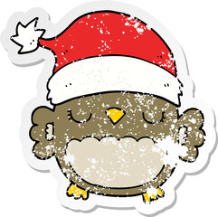 distressed sticker of a cute christmas owl