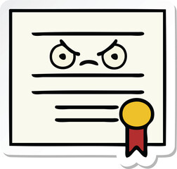 sticker of a cute cartoon graduation diploma