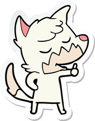 sticker of a friendly cartoon fox giving thumbs up sign