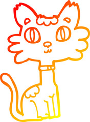 warm gradient line drawing of a cartoon cat