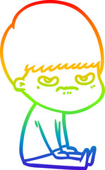 rainbow gradient line drawing of a cartoon boy