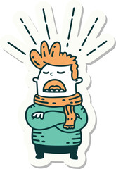 sticker of a tattoo style man wearing scarf