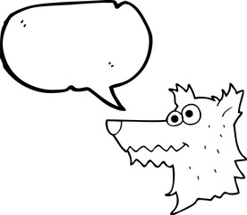 freehand drawn speech bubble cartoon wolf head