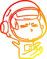 warm gradient line drawing of a cartoon stressed astronaut