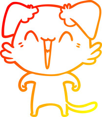 warm gradient line drawing of a happy little dog cartoon