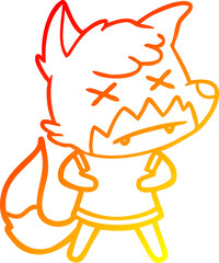 warm gradient line drawing of a cartoon dead fox