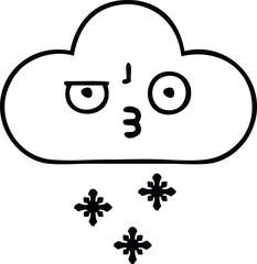 line drawing cartoon of a snow cloud