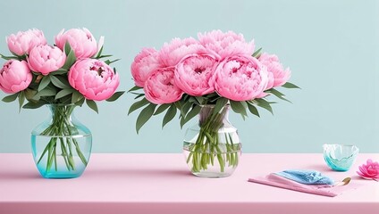 Fototapeta premium Vase with flowers on a table, generative ai