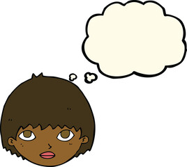 cartoon girl staring with thought bubble