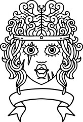 Black and White Tattoo linework Style human barbarian character with banner