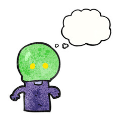 freehand drawn thought bubble textured cartoon little alien