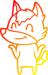 warm gradient line drawing of a friendly cartoon wolf