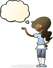 cartoon waitress with thought bubble